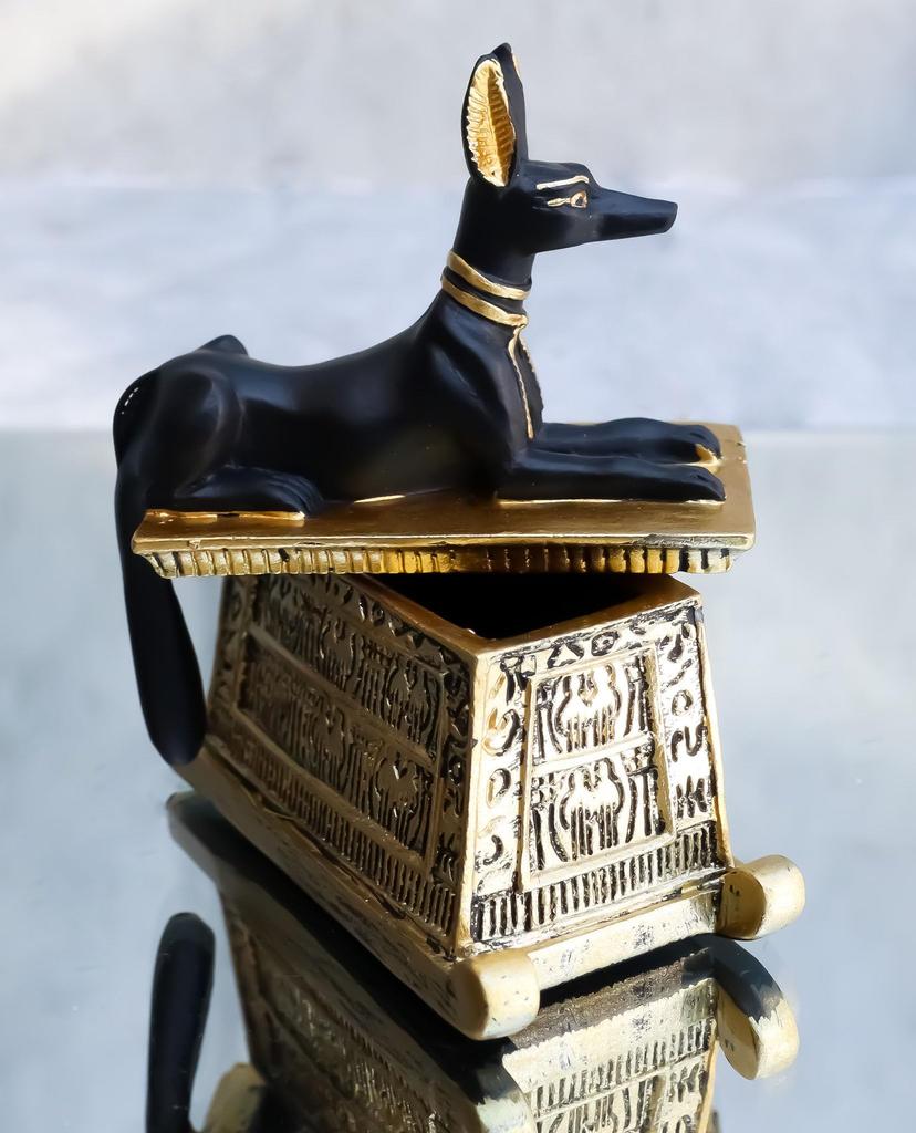 Ebros Gift Ebros Egyptian God Hieroglyph Anubis Dog Egyptian Miniature Cartouche Box Black and Gold Finish Gods and Goddesses Ancient Legendary Deity