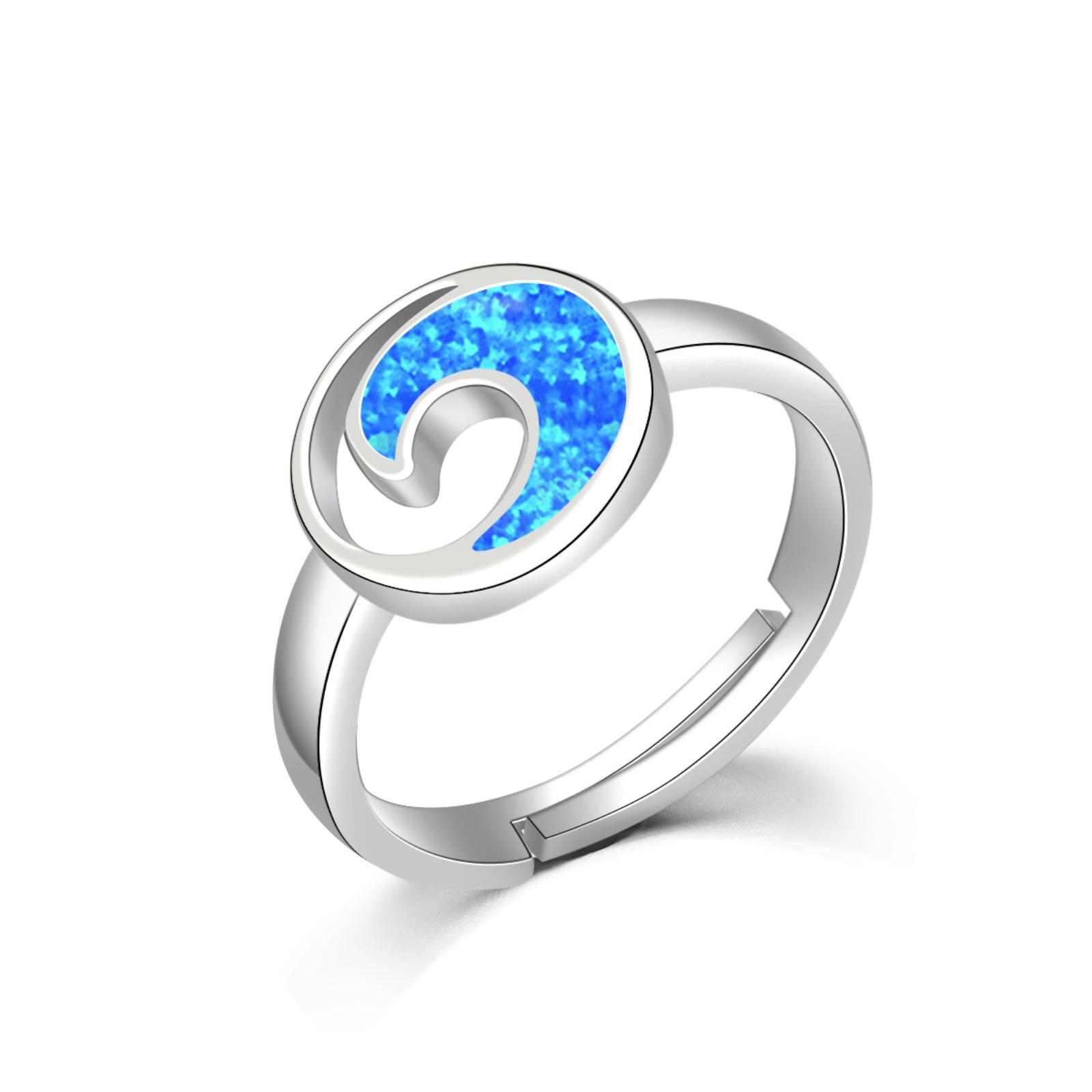 Модное синее волнистое кольцо с опалом в инстаграм-стиле синий