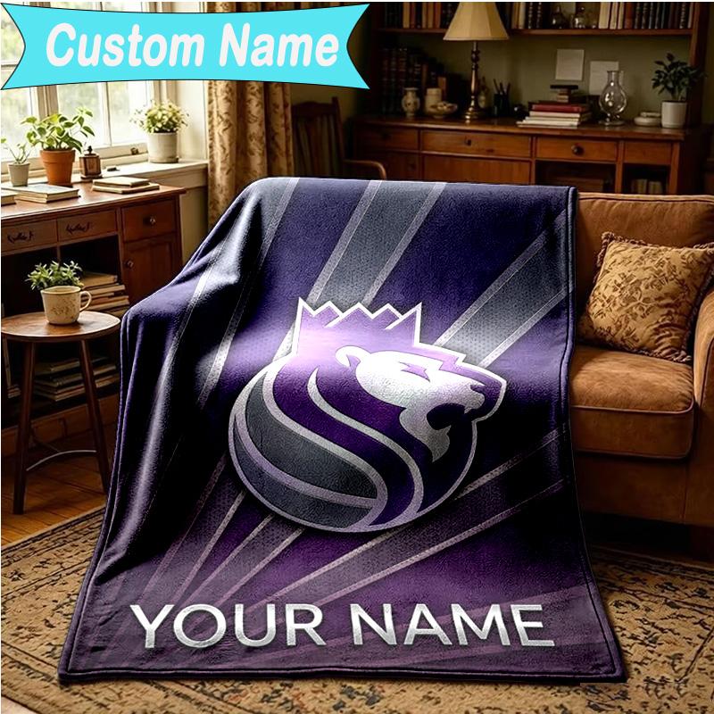 1PC Custom Name Blanket Kings Basketball Flannel blankets Patterns Throw Blanket All-Season Soft Gift for Couch, Bed, Camping, Birthday gifts