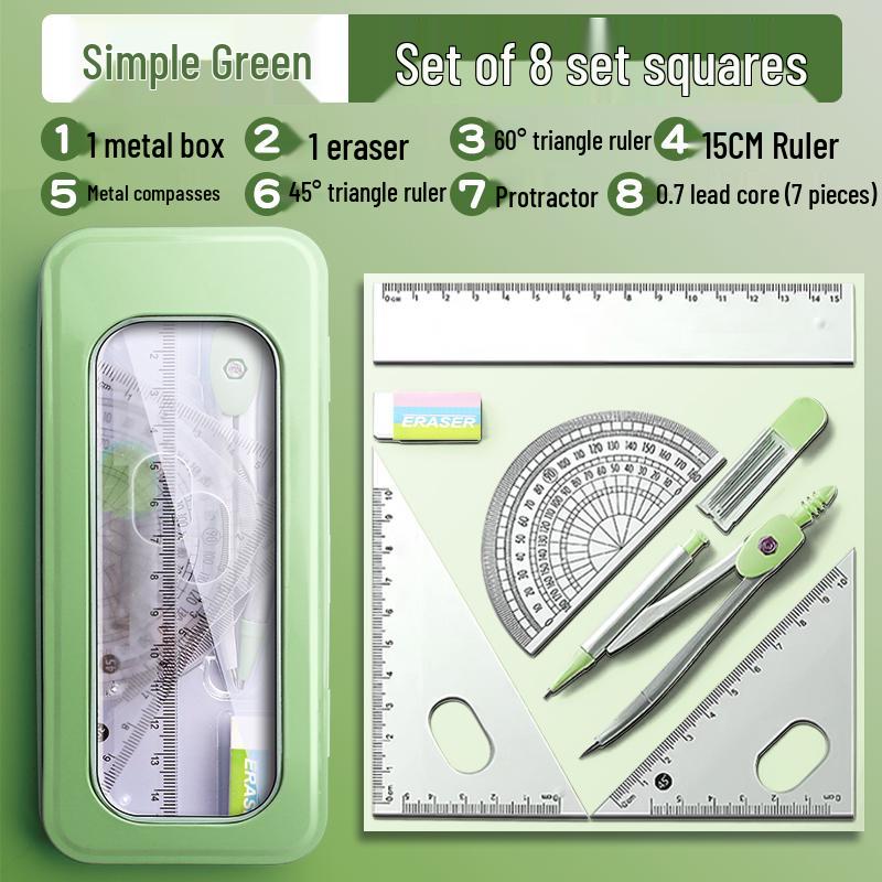 Student Geometry Ruler Set for Elementary to Junior High - Includes Compass, Triangle, and Sixth Grade Supplies