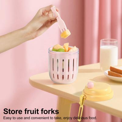 Fruit Salad Cup with Fork Leak Proof Airtight Container Double Layer Portable Plastic Storage Cup for Home Office Picnic