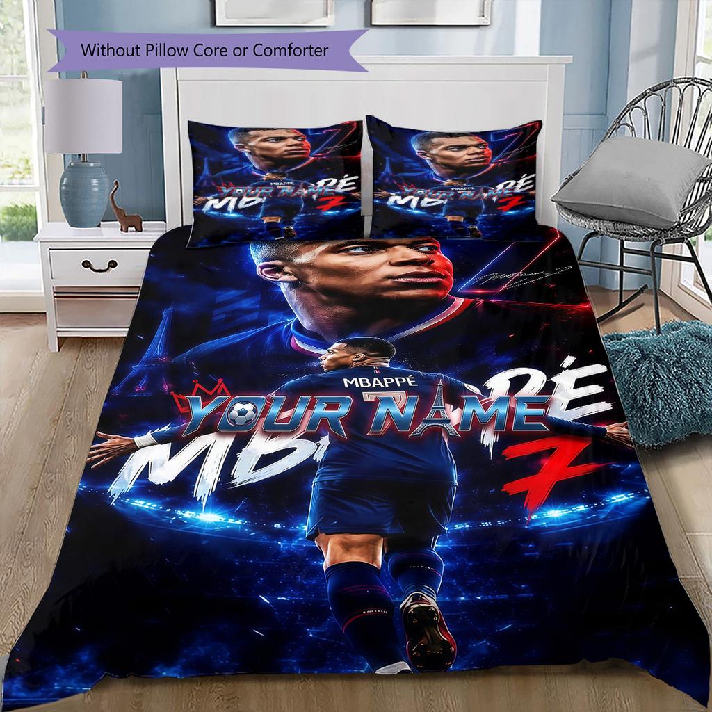 Kylian Mbappe Custom Name Pattern Bedding Quilt Set Quilt Cover Pillowcase Home Birthday Gift(1 * duvet cover + 2 * pillowcase, without core)