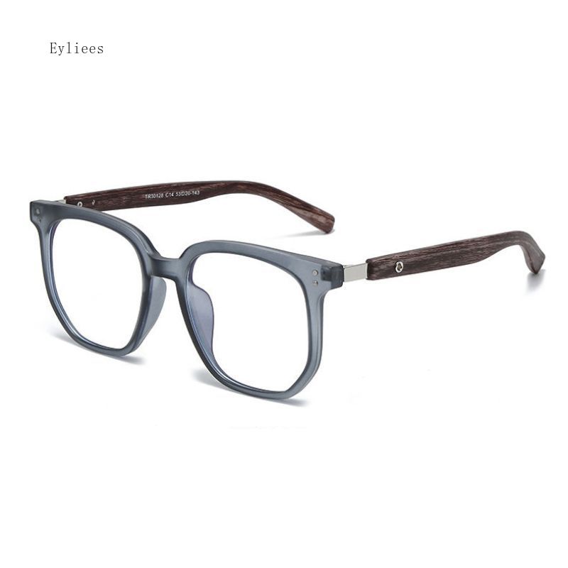 Trendy Anti Blue Light Wooden Grain Leg TR90 Glasses, Men Women Big Square Blue Ray Blocking for Computer Glass Frames gafas