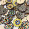 100Pcs Bohemian Style Retro Pattern Round Shape Wooden Buttons Clothing Decor