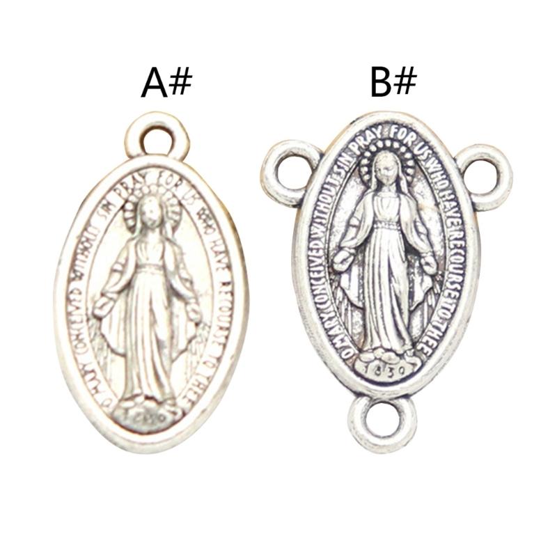 10pcs Antique Oval Shaped Medal Charm Virgin Mary Medal Pendant Alloy Catholic Charm Ornaments Jewelry Making Supplies