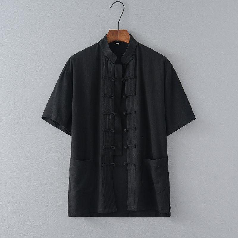 

Мужские рубашки Hanfu Tang в стиле ретро из льна с коротким рукавом XL