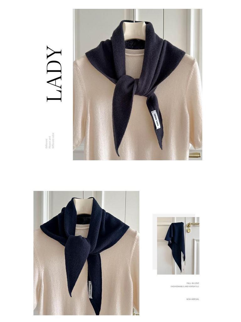 High-End Women's Triangle Scarf: 100% Australian Wool, Knitted Korean Style, Perfect for Autumn & Winter