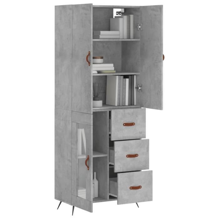 VidaXL Buffet haut Gris béton 69,5x34x180 cm Bois d'ingénierie 3195935