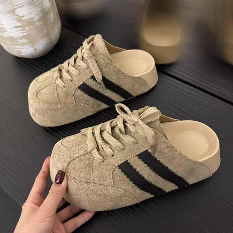 Temperament Baotou half slippers women's outer wear spring 2025 new thick-soled lazy one-pedal Dexun Birkenstock shoes