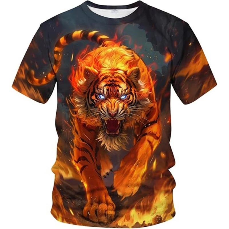 Fashion Tiger Pattern Men s T-Shirts New Design O Neck T Shirt Unisex Casual T Shirt Summer 3D Printed Men Kids Clothing Tops XXS
