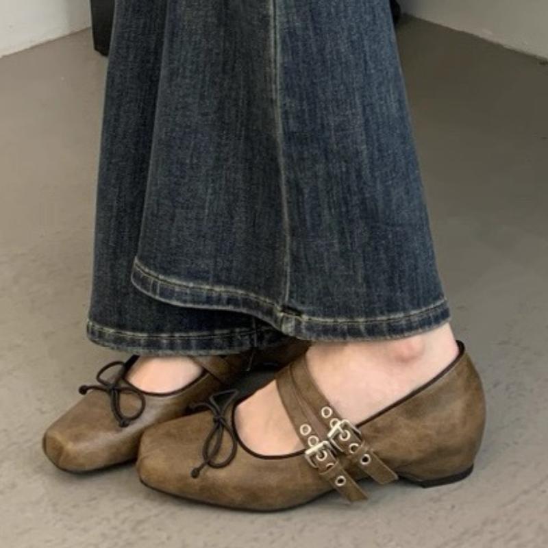 2025 New Fashion Low Heel Ladies Mary Janes Shoes Buckle Strap Female Butterfly-Knot Footwear Shallow Women Ballet Flats Shoes
