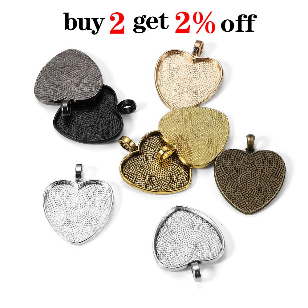 10pcs/lot 25mm Heart-Shaped Pendant Cabochon Base Setting Cameo Findings For DIY Jewelry Making Supplies