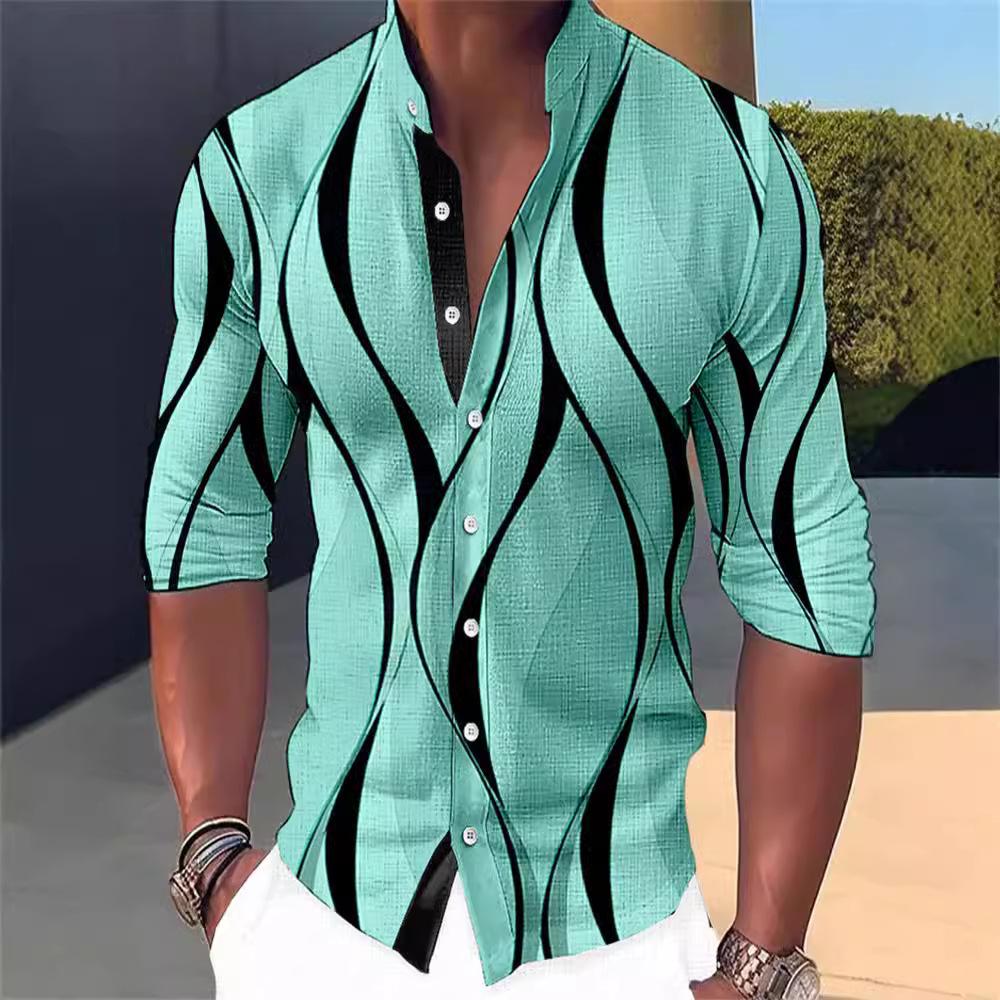 

2024 кардиган с воротником-стойкой, цифровая 3D-печать, длинные рукава, европейская и американская мода, горячая мужская рубашка 3XL