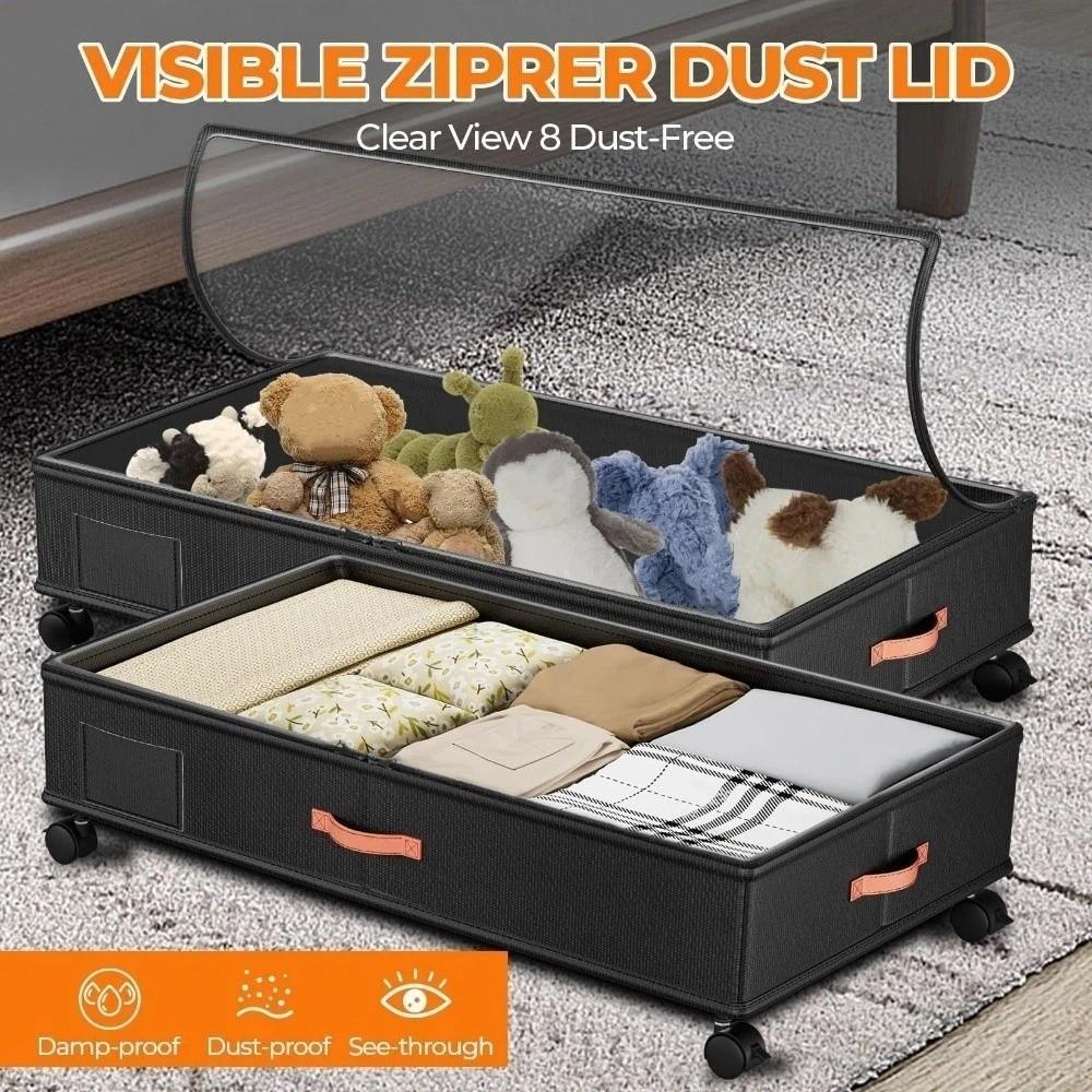 Clear Lids Rollable Storage Box Stackable Underbed Drawer with Wheels For Blankets