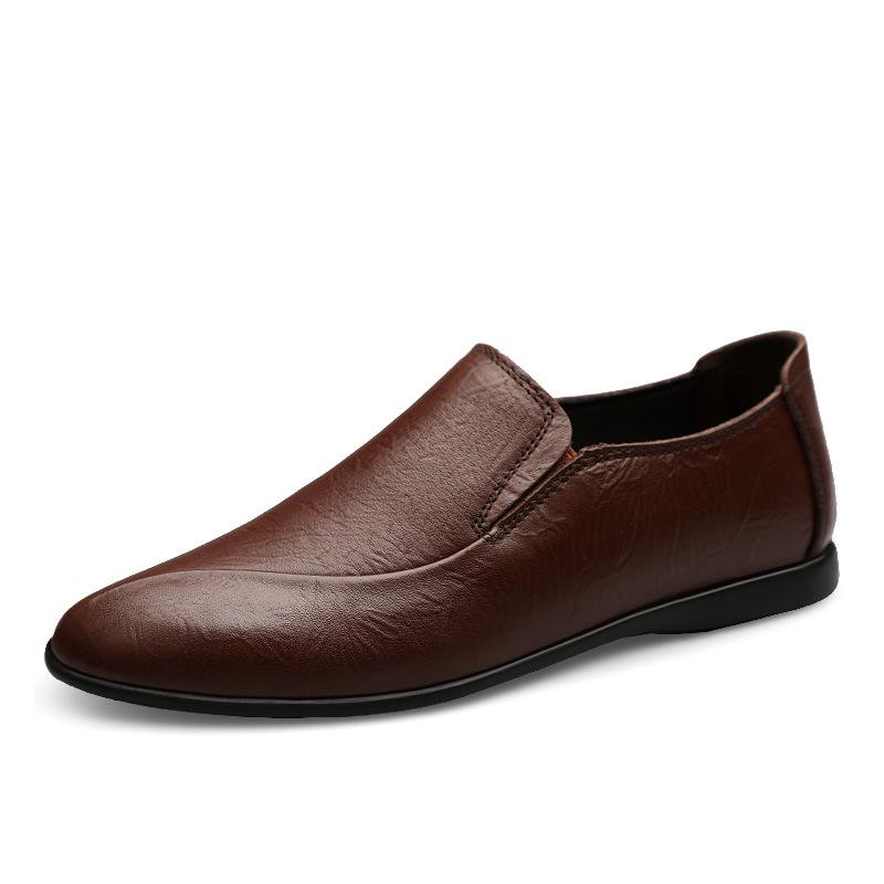 Men s Round-Toe Leather Slip-On Loafers: Breathable, Comfortable, Trendy Low-Top Shoes for Work and Leisure 38