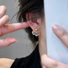 Retro color matching hollow flower beads wear stud earrings before and after women's simple exquisite and versatile earrings