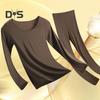 2 Pcs/Set Women Thermal Clothing Set Great Elasticity Long Sleeve Crew Neck Slim Fit Soft Warm High Waist Solid Color Top Pants Set Lady Winter