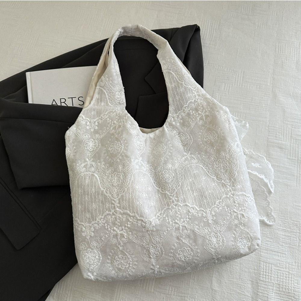 Tote Bag Lace Shoulder Bag Korean Style Large Capacity Bag Big Pouch Simple Canvas Handbag  Travel