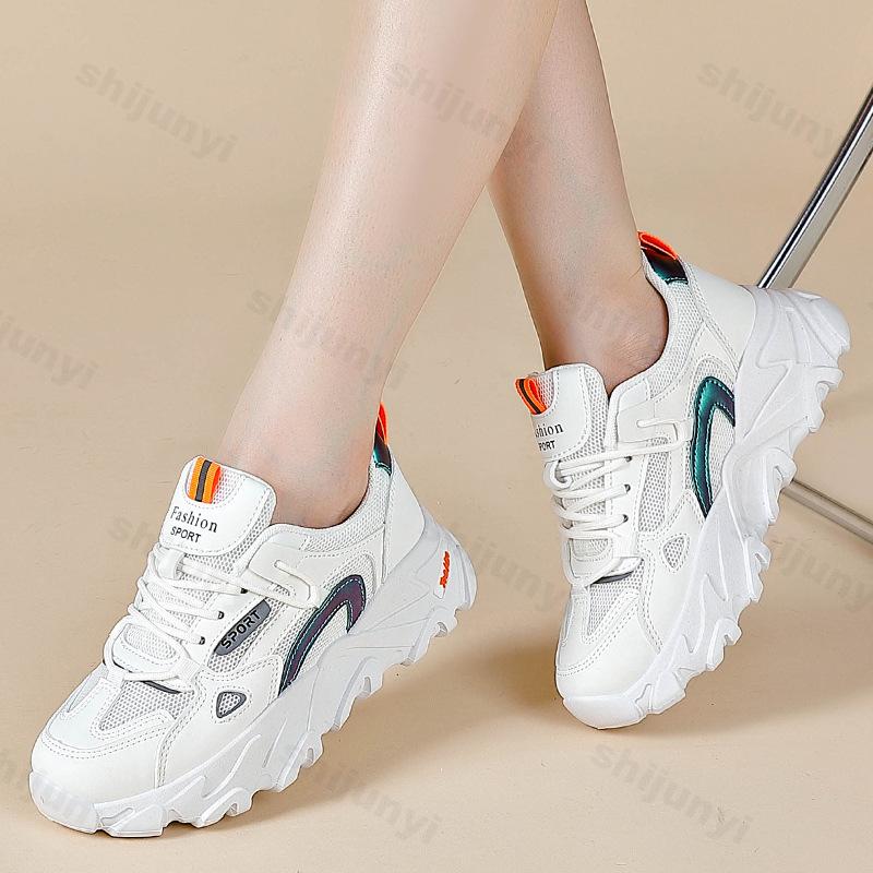 Fashion Autumn Chunky Wedge Platform Women's Sneakers Pu Thick Bottom Vulcanized Shoes Women Lace Up Casual Dad Shoes Zapatillas Mujer