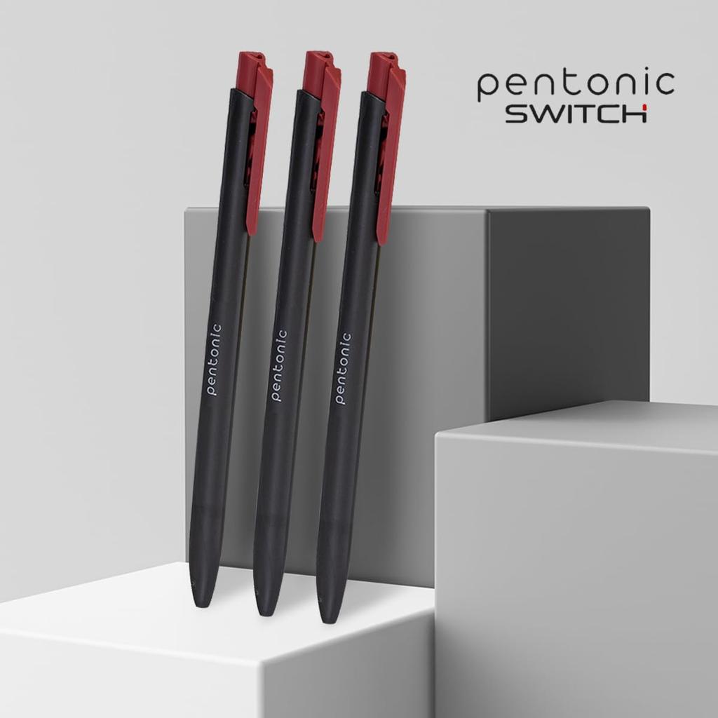 Pentonic 0.7mm Switch Retractable Ball Point Pen Red Ink Pack of 1 X 10pcs for Office, Home & School Writing
