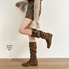 2025 Vintage Western Slouchy Suede Boots: Women's Round Toe Hidden Heel Riding & Cowboy Style for Autumn/Winter