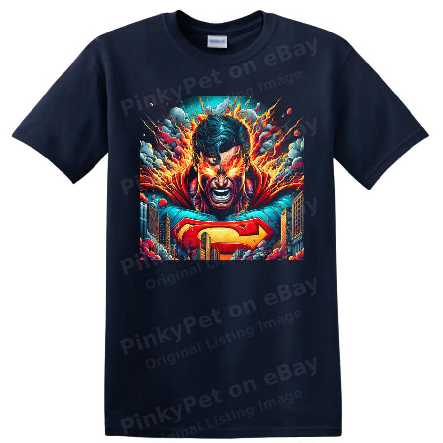 Superman T Shirt Fiery City Hero Portrait Comic Art Graphic Tee Gift Bold Fans