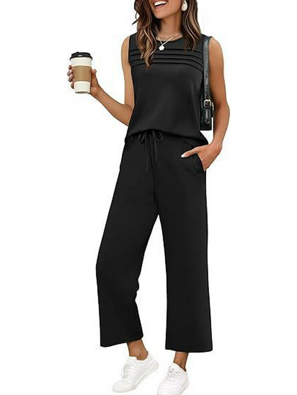 

2026 Spring/Summer Women s Casual Pleated Vest Two-Piece Set Large