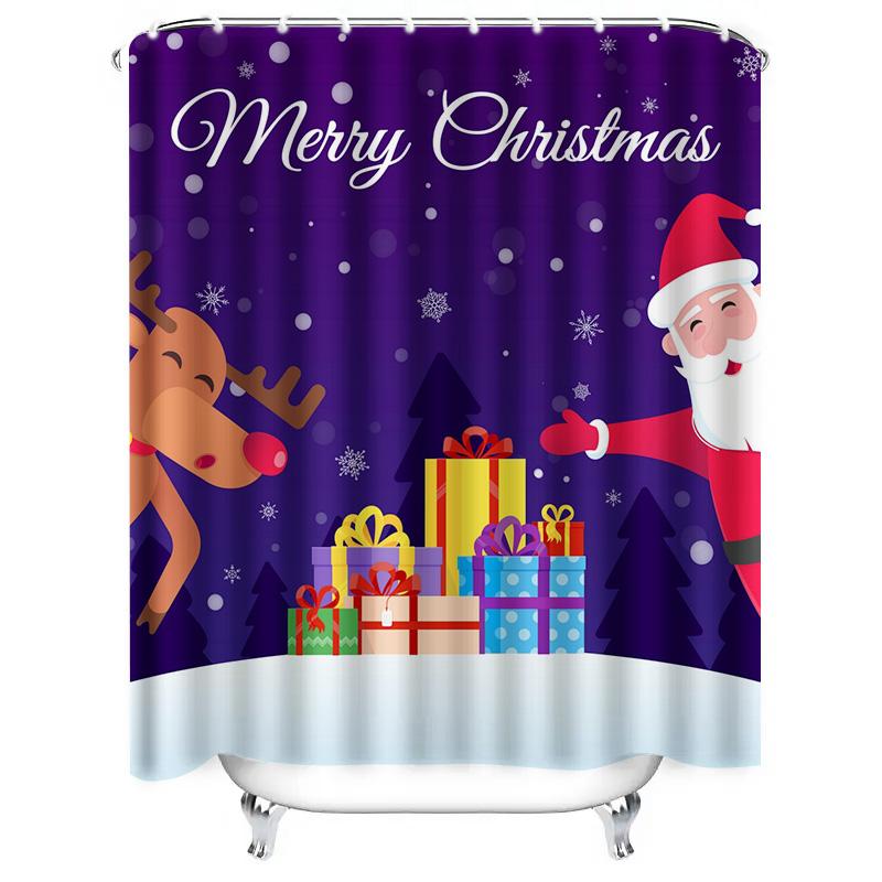 TU Christmas Shower Curtain Festive Holiday Decor Waterproof Bathroom Set Farmhouse Modern Style XMAS Gift Idea Winter Holiday D