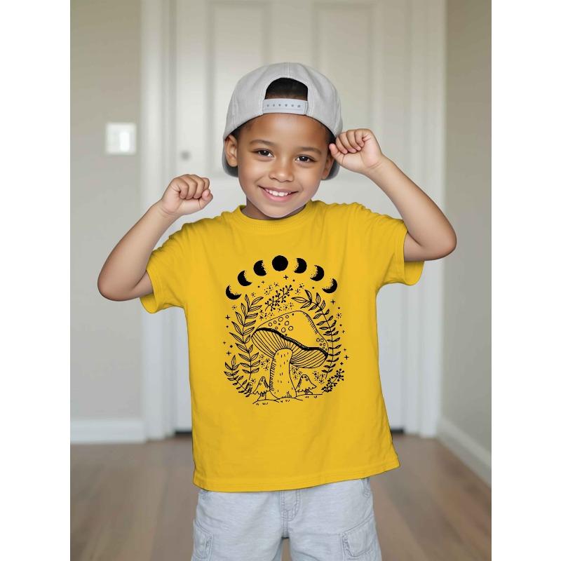 European Size Boys Round-neck Short-sleeved T-shirt with Mushroom Pattern Print