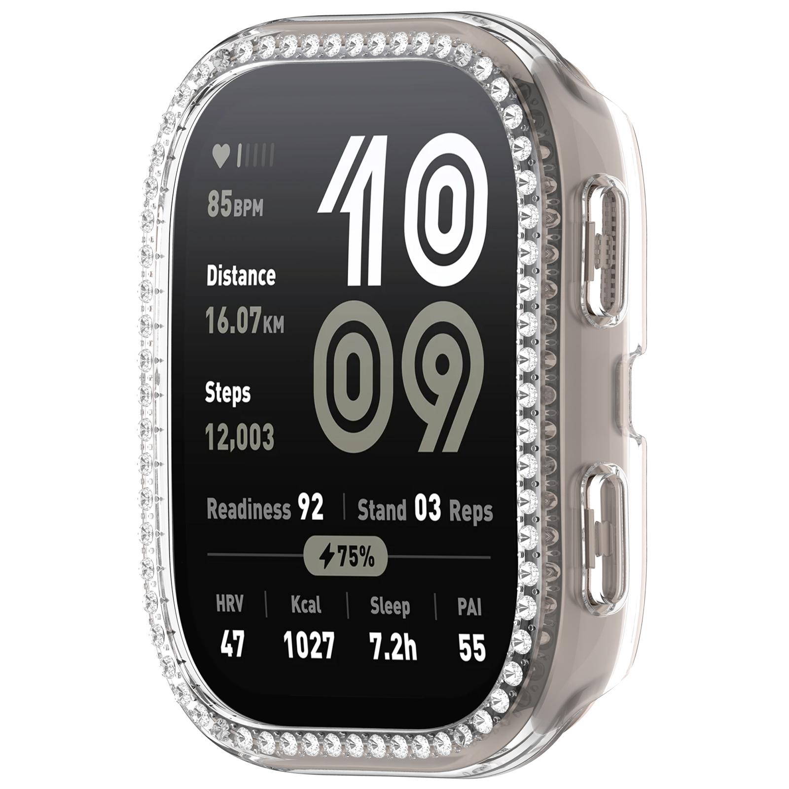 

For Huami Amazfit Bip 6 (A2435) Clear Watch Case Rhinestone Decorative Hollow Design PC Watch Cover As Shown A