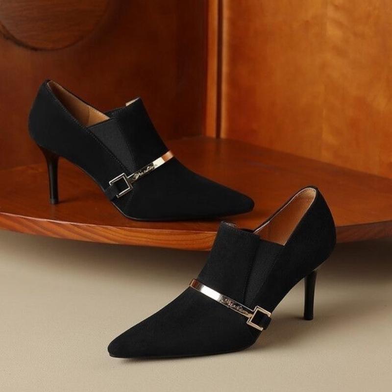 Female Shoes New High Heels Retro Dress Pumps Women Metal Decoration Pointed Toe Slip on Thin Heels Shoes Female