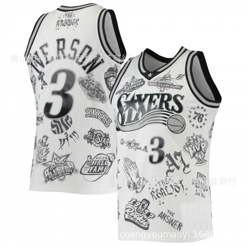 Mens Basketball Jersey 76ers 3 Iverson Retro Embroidered Breathable Sports Shirt