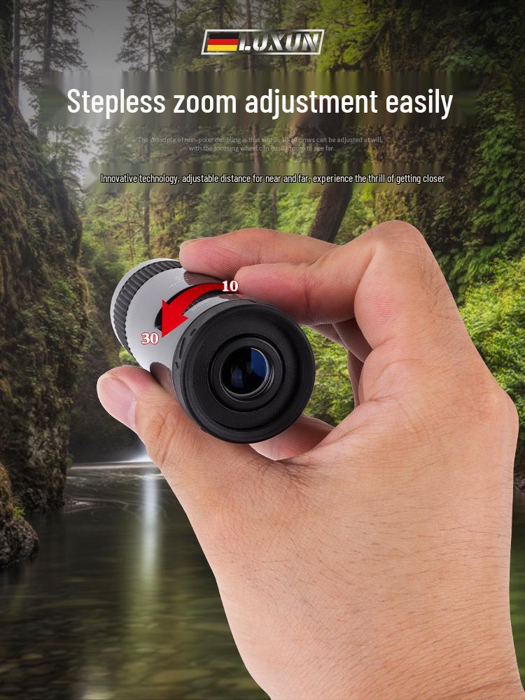 HD 10-30x21 Pocket Zoom Monocular: High-Magnification Portable Telescope Available in Three Colors