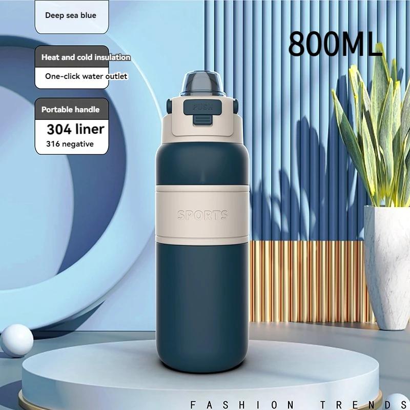 800ML/600ML Mode Isolierwasserbecher Thermobecher Vakuumflasche Tragbare Thermoskanne Kalt und Heiß halten Outdoor Doppelwandige Wasserbecher