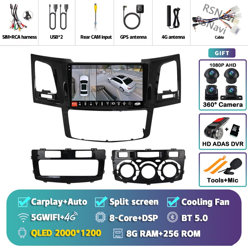 Android 14 Carplay Auto For Fortuner Hilux 2005 - 2014 Car Radio Player Multimedia Stereo Navigation 4G+WIFI Head Unit AI Voice