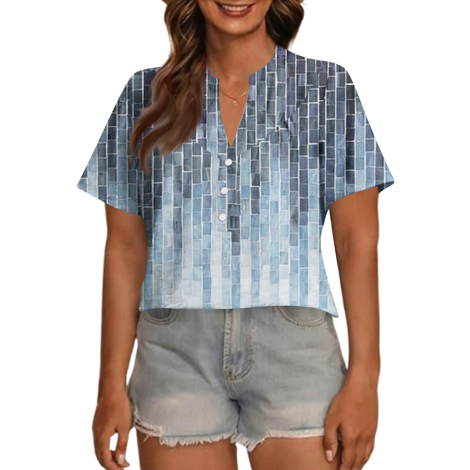 

Women s Fashionable Casual V Neck Button Up Oversized Short Sleeve Printed Top L