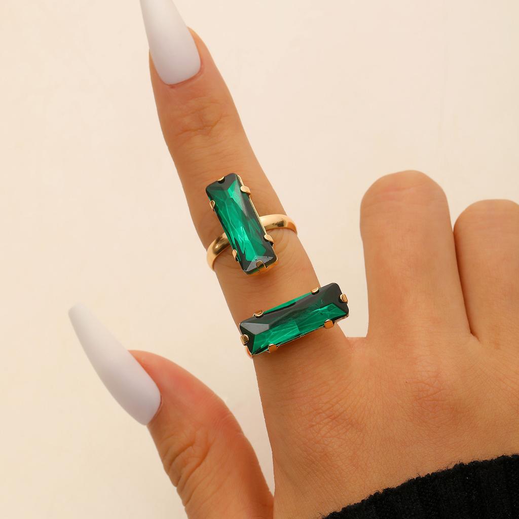 2pcs set Elegant Colorful Square Glass Zircon Stone Rings for Women Jewelry Anniversary Anti-allergy Crystal  Rings Gift