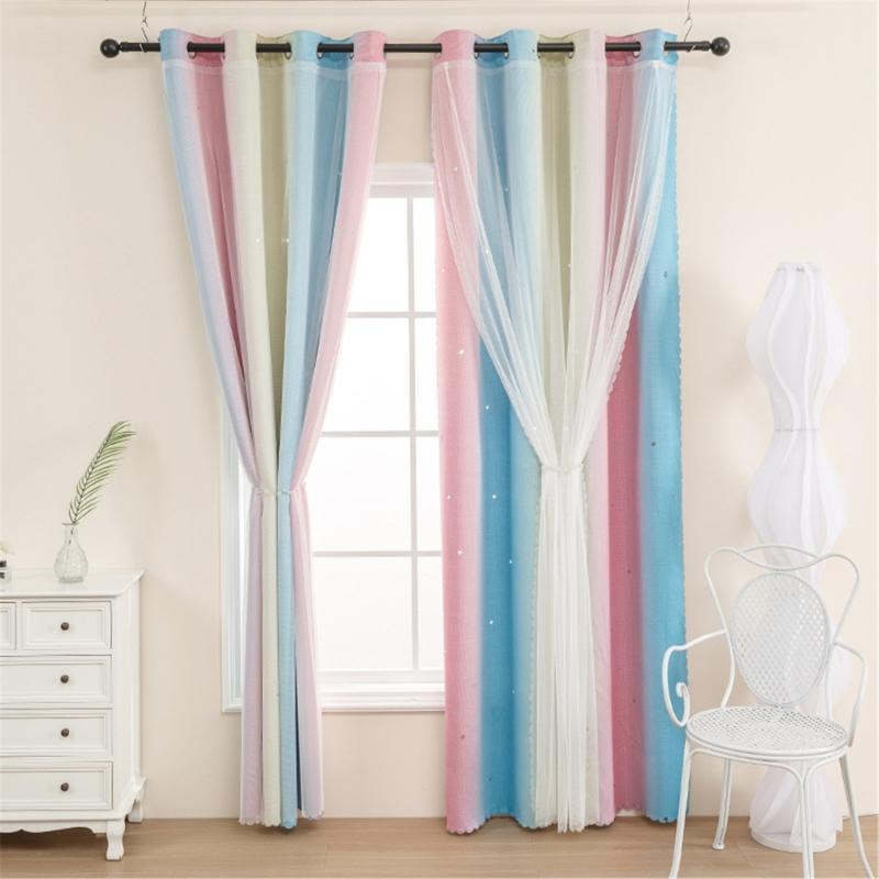 Double Layers Ombres Sheer Curtains With Star Pattern Rainbow Color Changing Window Treatments for Interior Designs