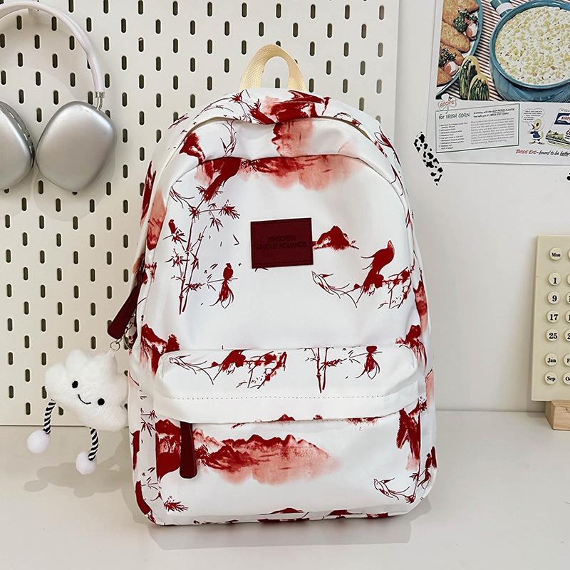 Schoolbag New Chinese Style Ink Painting Backpack Women's 1011 New Small Fresh Retro School Bag Student Class Backpack Bag