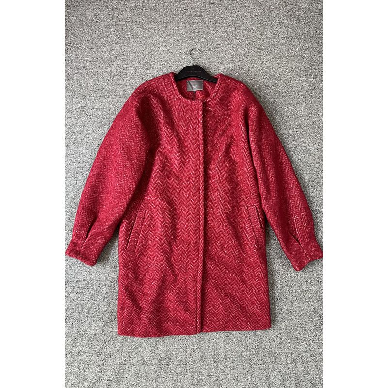

European Single 20 Fleece Blended Middle-Aged and Elderly Middle-aged Women Dress Autumn and Winter Pocket Women Loose Woolen Jacket Large Trench Coat Burgundy S