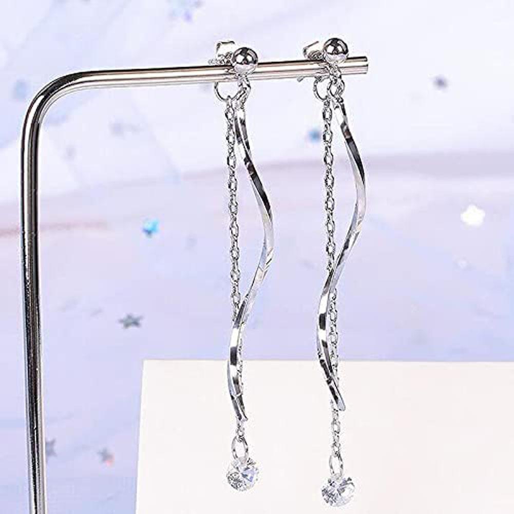 Women S-shaped Earrings Fashion Trend Wave Tassel Back Hanging Long Earrings Jewelry Accessories For Gifts
