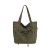 Fashionable Canvas Shoulder Handbag with Bow Accent and Wrinkled Texture – Large Capacity Tote/School Bag