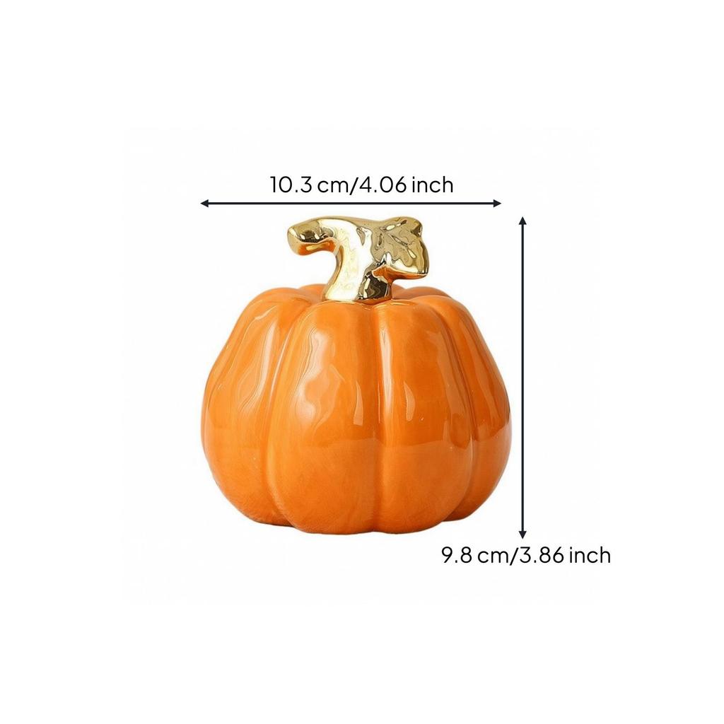 Ceramic Pumpkin Figurine Ribbed Thanksgiving for Desk