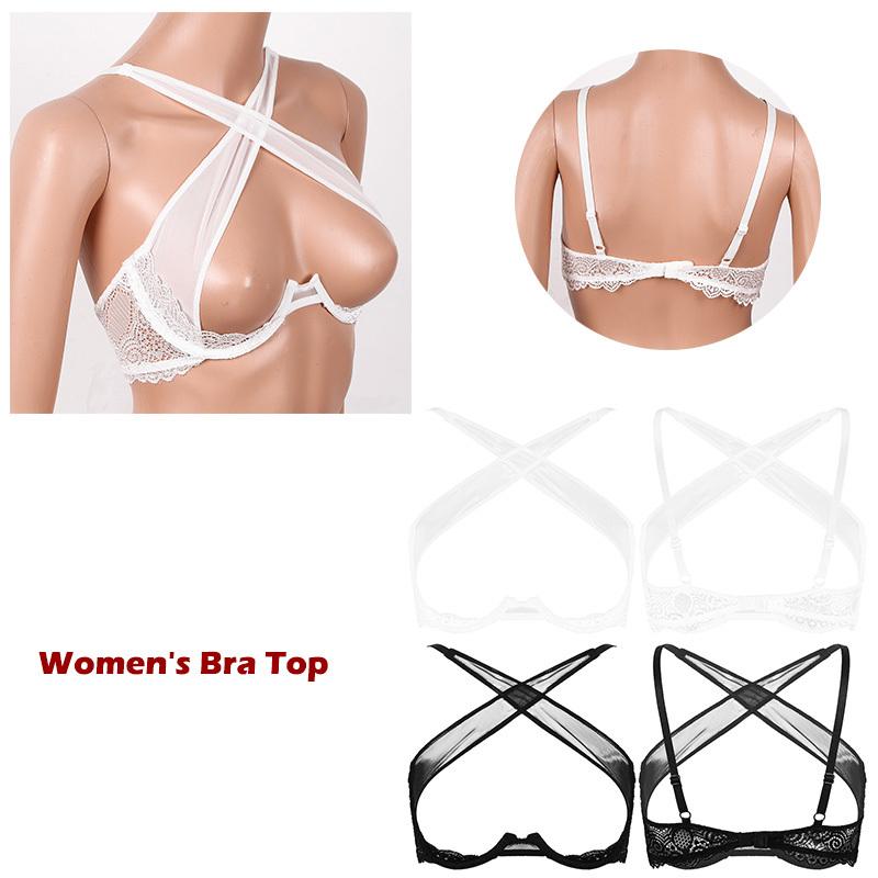 Woman's Mesh Sheer See-Through Strappy Criss Cross Bralette Bra Top
