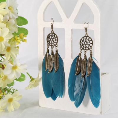Damen Böhmischer Stil Vintage Feder Blätter Hängeohrringe Schmuck Geschenk AVE
