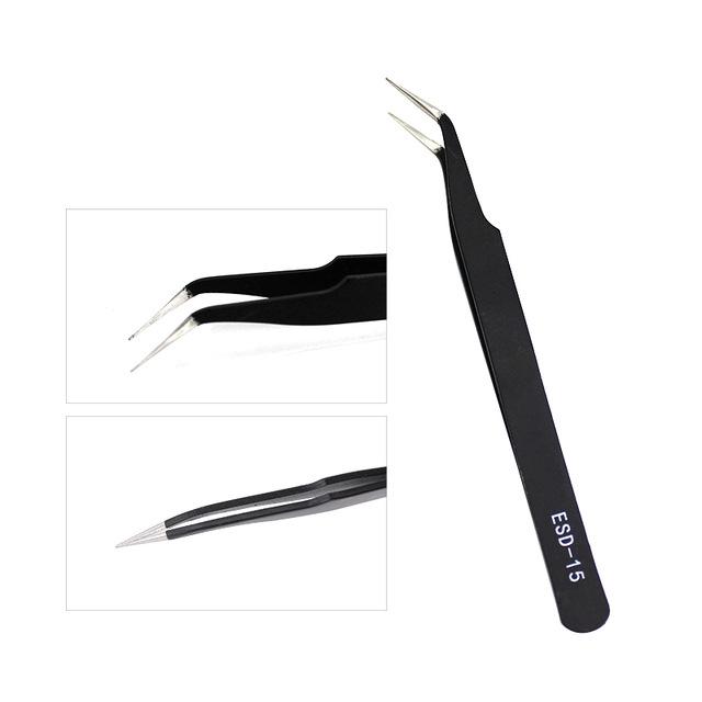 Black Stainless Steel Anti-static Manicure Tweezers - Pointed for Precision Nail Art and Crafting Tools