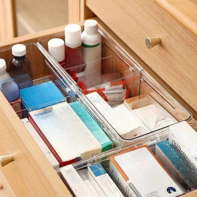 2026 Extendable Drawer Storage Box, Transparent PET Cutlery Organizer Box for Kitchen Tableware Sorting