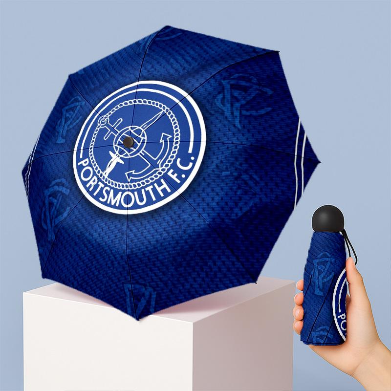 Portsmouth FC Mini 5 Fold Pocket Umbrella Compact Lightweight Anti UV Rain Sun Protection Umbrella Portable Travel Umbrella