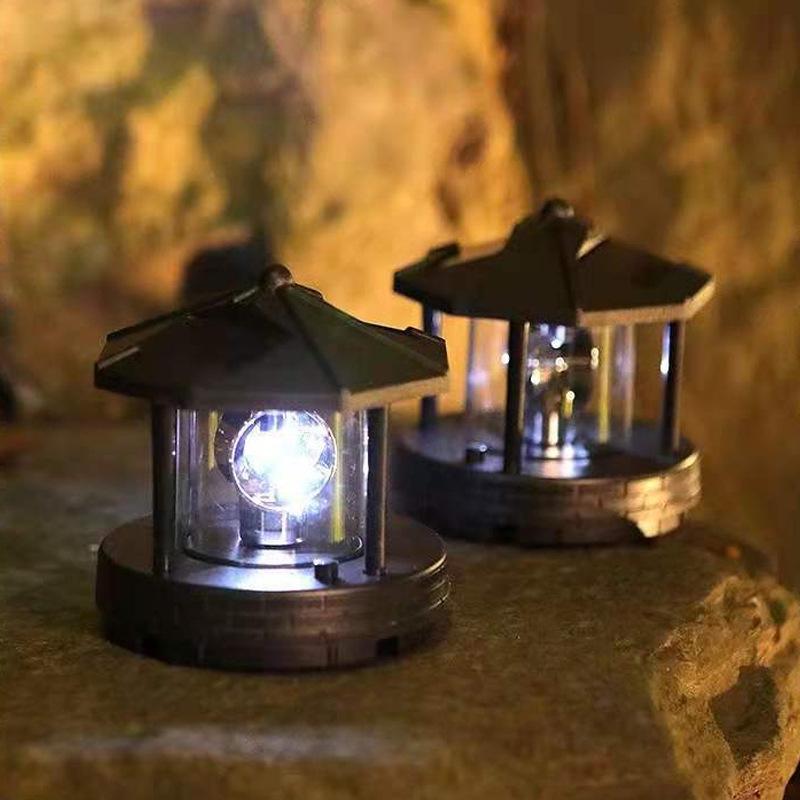 D5 Outdoor Solar Light Powered Lighthouse Rotating Waterproof LED Solar Light Beacon Tower Decorative Lamp for Garden Lawn Patio