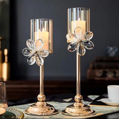 Suport de lumânare metalic cu floare de cristal european, suport decorativ romantic vintage pentru lumina lumânărilor